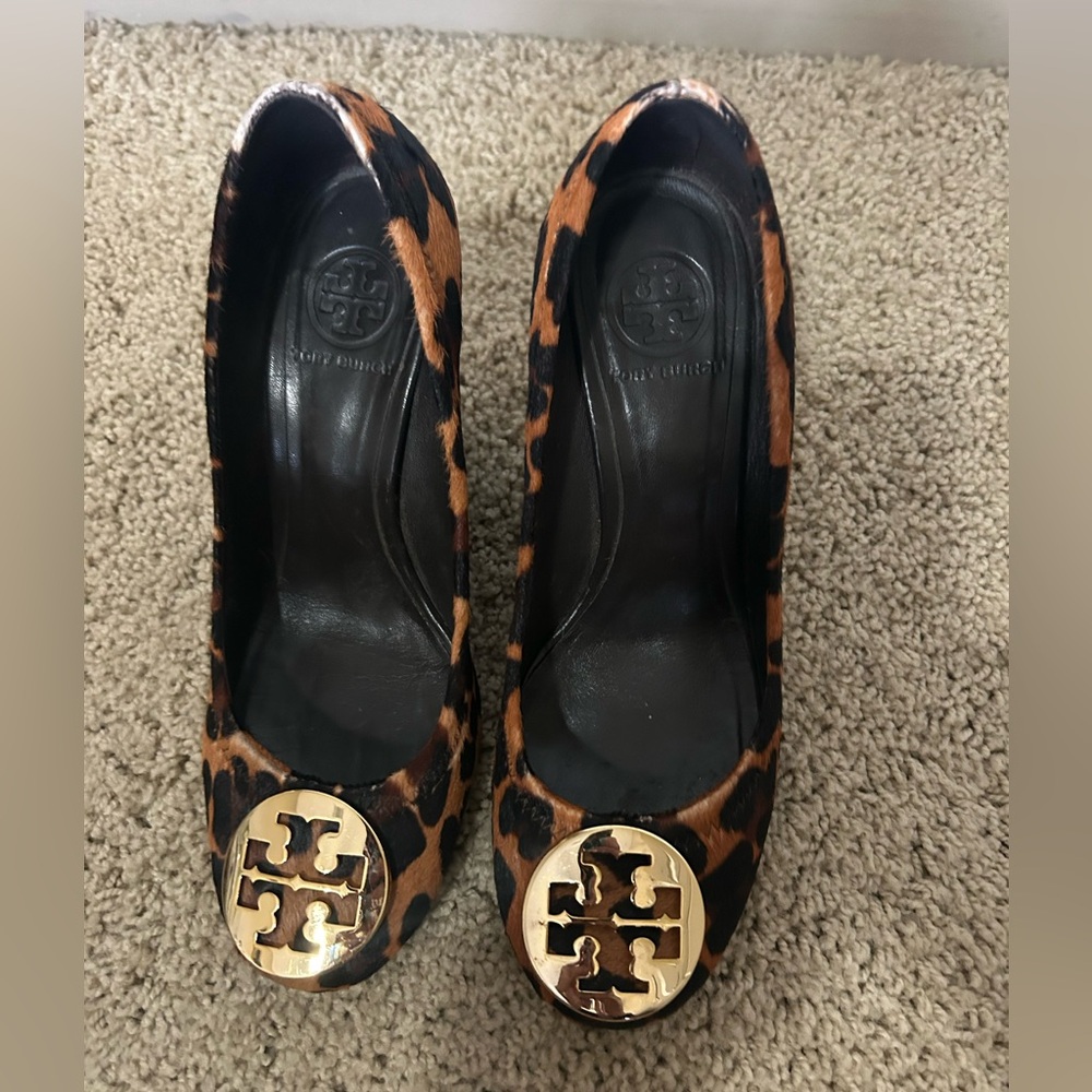 Tory Burch Sophie calf-hair, leopard wedge heel
